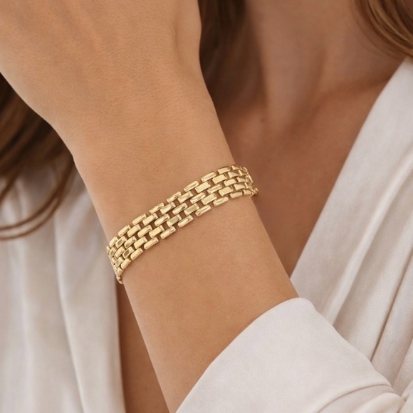 SC JEWELRY Jewelry - 14K Gold Plated Chunky Wide Link Bracelet | Triple Row Chain Waterproof Jewelry